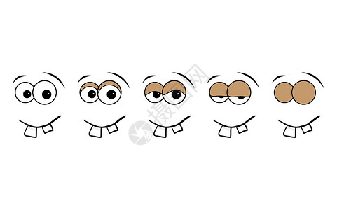 眨眼动画步骤 人类卡通脸与闪烁的眼球 白色背景上的矢量图解卡通片剪贴表情情感插图动画片符号背景图片