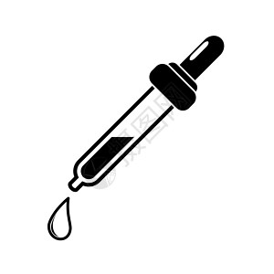 医用产品滴管图标 医用瓶移液器 剪影设计 在白色上隔离的矢量图插画