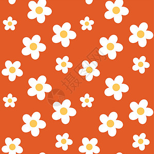 橙色背景上的复古雏菊插图模组平铺红色橙子花朵背景图片