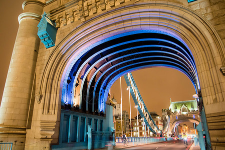 位于英国伦敦塔桥的拱门下背景图片