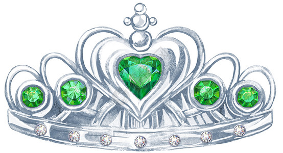 打印皇冠素材有宝石翡翠和 fiani 的水彩银皇冠公主背景