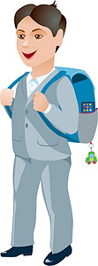 背着手的学生白色背景中背着背包的小学生设计图片