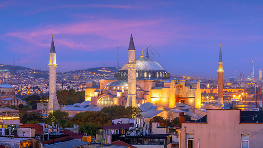 土耳其伊斯坦堡的美景城市吸引力建筑学地标博物馆旅游市中心历史天空蓝色背景图片