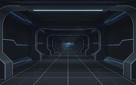 未来隧道和空 room3d 渲染科幻星系科学插图技术建造入口飞船地面车站背景图片