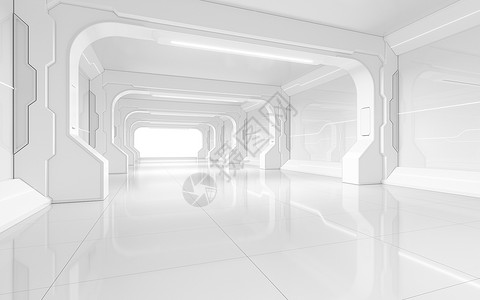 白色走廊白色空隧道未来房间 3d 渲染大厅技术小说建造创造力科幻走廊建筑学辉光出口背景