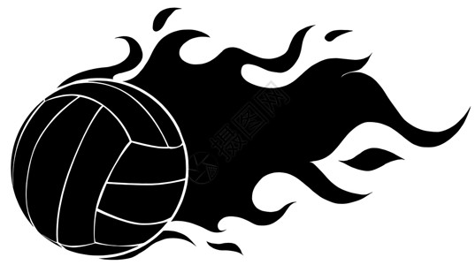 火焰效果排球球火运动效果与热燃烧的火焰黑色剪影插画