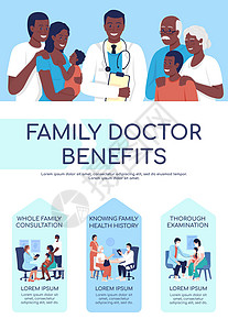 家庭医生福利平面颜色矢量图模板背景图片