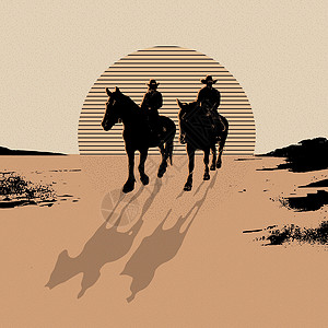 草原奔跑的马沙漠中的两个骑士设计图片