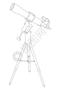 孤立在白色背景上的业余望远镜的轮廓 它制作图案矢量插图星系收藏学习镜片眼睛三脚架光学科学艺术插画