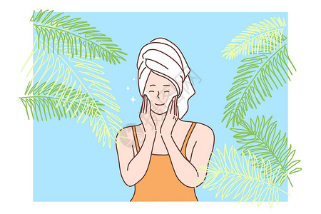 测试皮肤湿润度美容护肤保健化妆广告化妆品概念插画