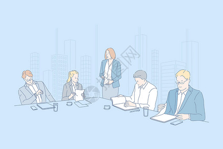 部门会议商务会议团队合作公司员工概念插画