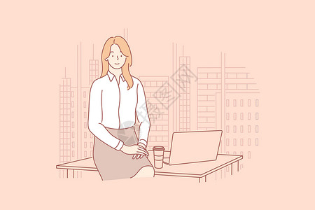 坐着女办公室概念中的女商务人士或经理设计图片