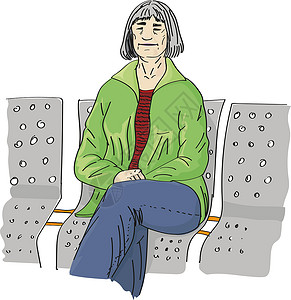 人口老龄化一位老妇人坐在长凳上 炫彩矢量图插画