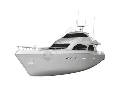 奢华游艇孤立在白色背景上的白色游艇模型 侧面图  3D 它制作图案矢量艺术运输绘画小地毯甲板血管发动机帆船海浪假期插画