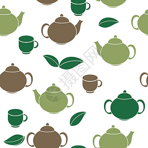 茶壶背景茶无缝图案背景矢量图艺术家庭咖啡制作者活力水果药品发电机绘画咖啡店设计图片