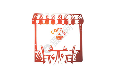 咖啡店咖啡杯饮料概念 手绘孤立的矢量草图餐厅拿铁桌子食物午餐徽章杯子字体标识背景图片
