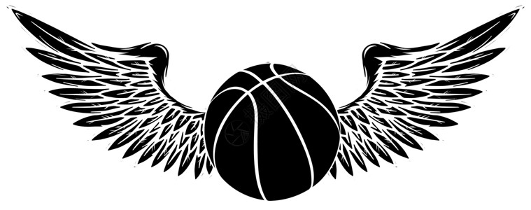 黑色剪影 带翅膀的篮球运动会徽 它制作图案矢量图插画