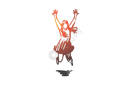 概念 手绘孤立的矢量身体胜利插图学校自由阴影快乐孩子幸福裙子背景图片