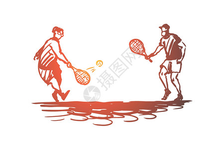 概念 手绘孤立的矢量插图网球法庭成人竞赛老年俱乐部闲暇草图灰色背景图片