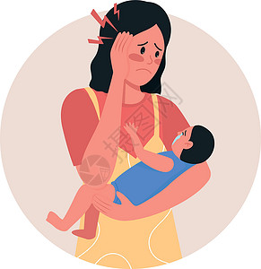 婴儿哭泣沮丧的母亲 2D 矢量网络图标 横幅广告设计图片