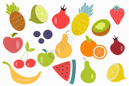 石榴石向量集的多汁水果和浆果在白色背景上 健康的天然食物维生素的来源插画