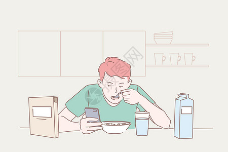 吃方便面的男人食品早餐小工具社交媒体概念设计图片