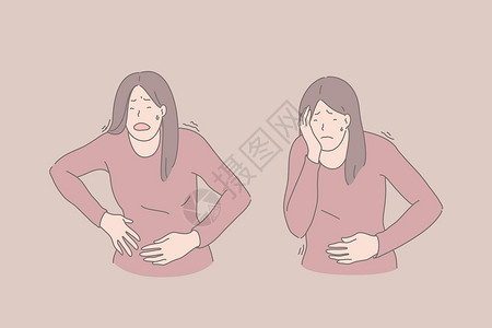 诊断病症疾病症状腹痛胃痛和头痛病症概念插画