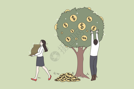 股利商务人士从树上收集钱币被分设计图片