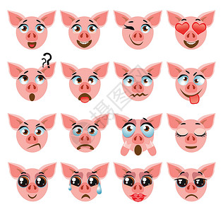 猪舌头粉红色可爱的猪 Emoji 表情符号表达 滑稽可爱的小猪插画