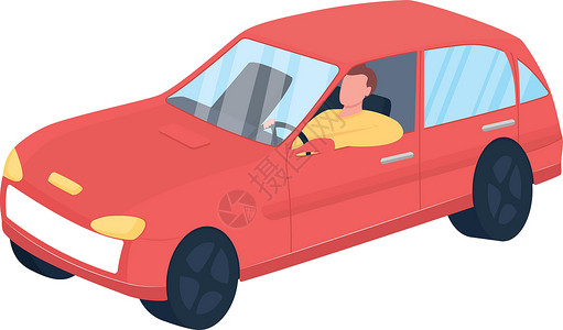 无车承运男子在红色汽车平面颜色矢量不露面的特征插画