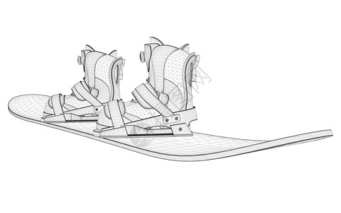 滑雪板线框与靴子的滑雪板从孤立的白色背景上的黑色线条  3D 它制作图案矢量闲暇季节滑雪速度单板网络行动假期活动横幅背景图片