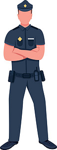 警务人员平面颜色矢量不露面特征安全警卫徽章服务男人工作香椿插图男性刑事插画