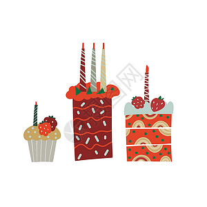 刨冰奶昔毛笔字糖果和甜点手绘矢量图以鲜艳的圣诞色彩 用于 web 和打印的隔离矢量设计庆典蛋糕糕点风格覆盆子海报标识烹饪小雨派对插画
