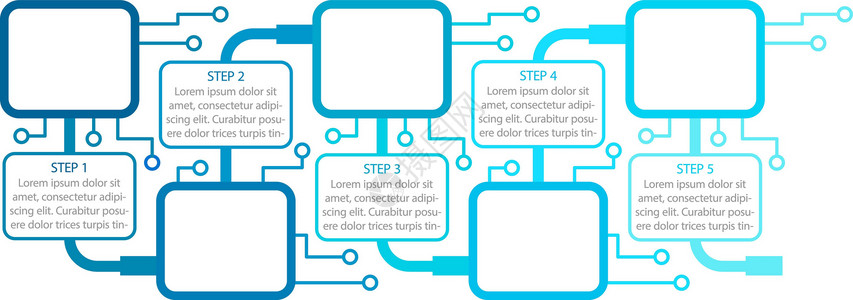 蓝色科技创新信息图表设计模板 设备信息 带有空白复制空间的抽象矢量信息图 具有 5 个步骤序列的教学图形 可视化数据呈现背景图片