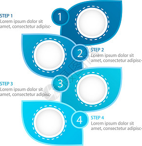 数字序列信息生态蓝叶信息图表设计模板 带有空白复制空间的抽象矢量信息图 具有 4 个步骤序列的教学图形 可视化数据呈现设计图片