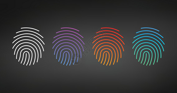 指纹矢量图ID App 图标模板设置为现代渐变 在黑色背景上孤立的矢量图插画