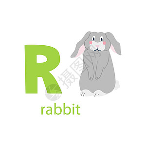 可爱的兔子卡 与动物的字母表 色彩缤纷的设计 用于教孩子们字母表学习英语 白色背景上平面卡通风格的矢量插图背景图片
