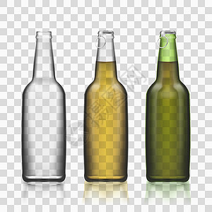绿色玻璃瓶透明背景上孤立的玻璃瓶逼真 3d 集插画