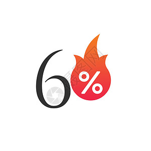 火的使用素材使用燃烧的贴纸标签或图标可享受 60% 的折扣 热卖火焰和百分号 特别优惠大减价折扣 在白色背景上孤立的矢量图插画