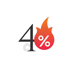 火的使用素材使用燃烧的贴纸标签或图标可享受 40% 的折扣 热卖火焰和百分号 特别优惠大减价折扣 在白色背景上孤立的矢量图插画