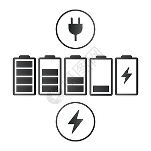 电池充电指示器图标集 在白色背景上孤立的矢量图充值充电器团体艺术电气生活燃料电话累加器收藏背景图片