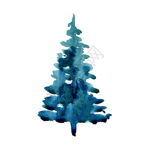 孤立在白色背景上的水彩冬季圣诞树 用于打印纹理壁纸或贺卡的手绘插图元素 蓝色和绿色的颜色 美丽的水彩艺术 别针装饰风格水彩画庆典背景图片