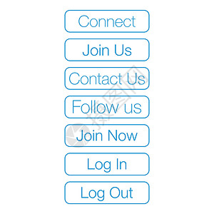 用于连接的蓝色 Web 按钮集加入我们联系我们关注我们lof 登录和注销 在白色背景上孤立的股票矢量图插画