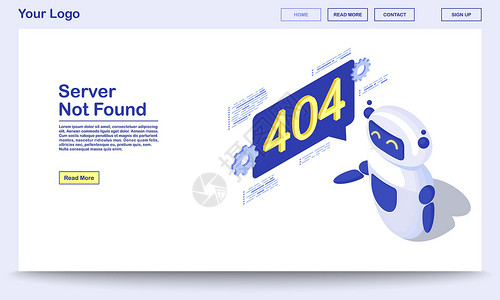 404报错界面服务器未找到等距网页模板 计算机化的断开链接检测 通知页面丢失连接问题 带有文本 spac 的 404 错误通知着陆页插画