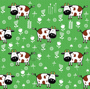 可爱的小牛可爱的奶牛无缝模式 幼稚的背景 动物图案草图卡通片奶制品婴儿织物宠物插图涂鸦哺乳动物绘画设计图片
