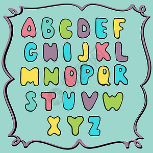手绘彩色字母幼稚设计背景图片