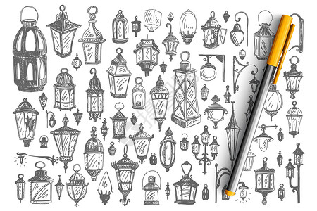 电灯笼路灯涂鸦集收藏街道手电筒手绘灯泡灯笼铅笔玻璃收藏设计建筑学设计图片
