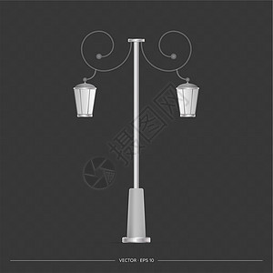 路灯 金属灯柱 现实的矢量图技术街道城市白色电气灯笼插图电线古董照明背景图片