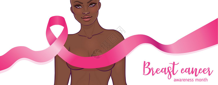 十月乳腺癌意识月度活动 以提高对该疾病的认识 具有乳腺癌意识的非洲裔美国妇女粉红丝带它制作图案插图斗争帮助身体癌症丝带女性机构女背景图片