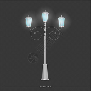 路灯 金属灯柱 现实的矢量图照明灯笼技术电气电线街道古董城市插图建筑学背景图片